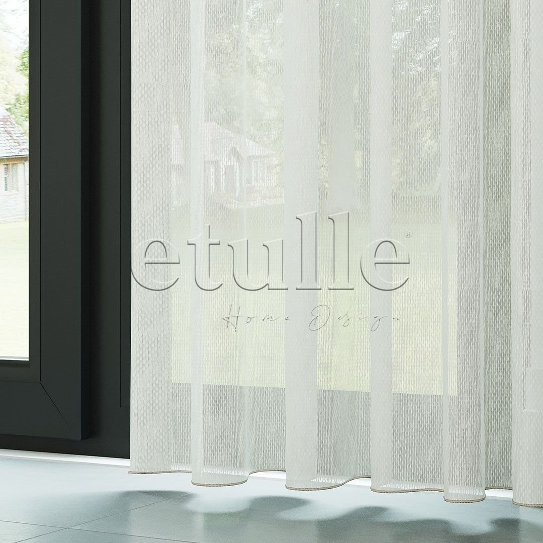 Krem Modern Petek Dokulu Keten Efekli Dökümlü Düz Tül Perde | Soleil - Görsel 4